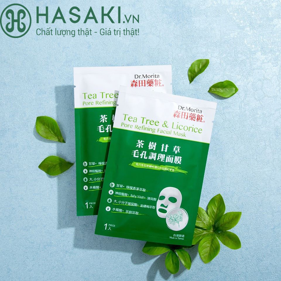 Mặt Nạ Tràm Trà &amp; Cam Thảo Làm Dịu, Phục Hồi Da Mụn Dr.Morita Tea Tree &amp; Licorice Pore Refining Facial Mask