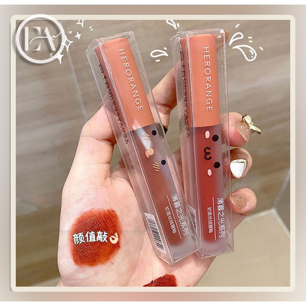 HERORANGE~Thực hiện tại trung quốc Son môi giá rẻ Men môi mài Vỏ trong suốt Sương mù có màu da men trắng