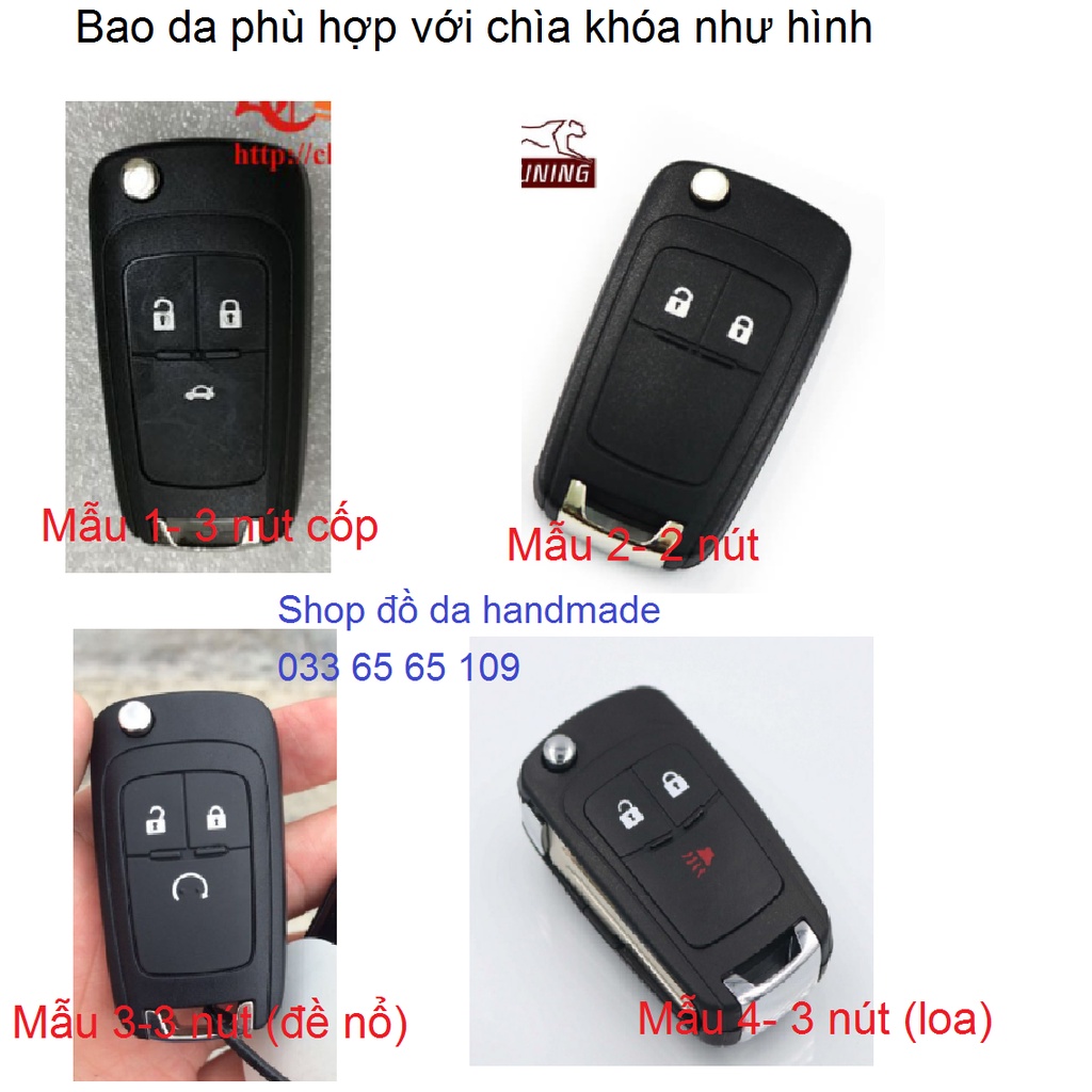 Bao da chìa khóa Chevrolet Cruze, Trailblazer, Colorado, Spark, Orlando handmade (Chìa gập)