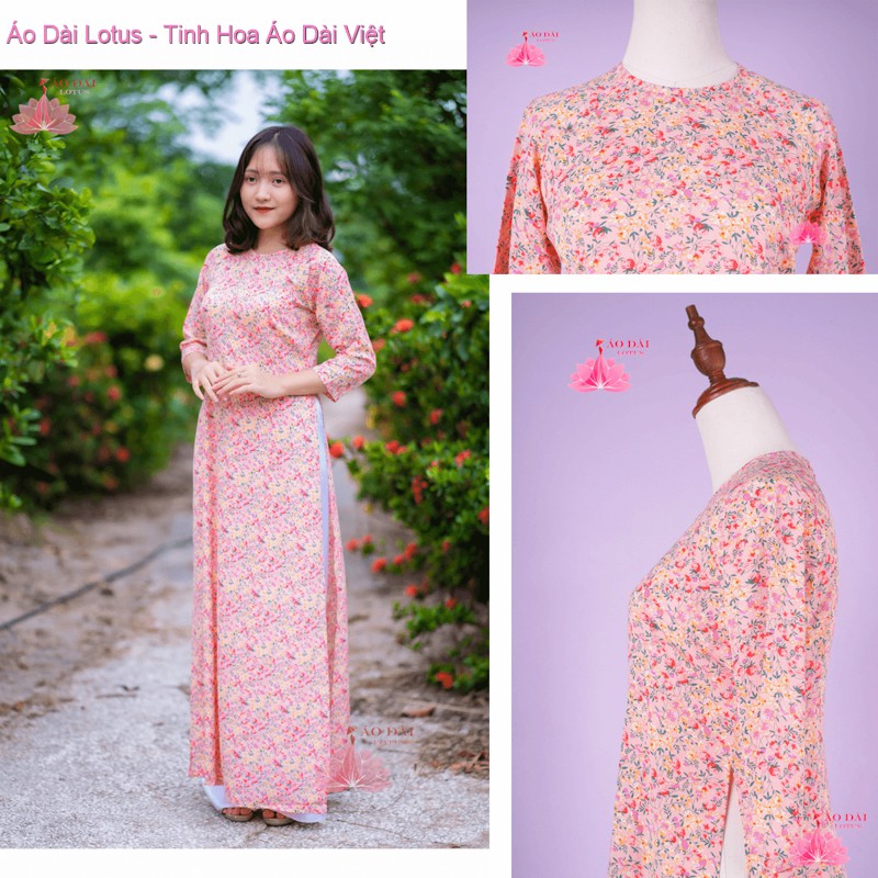 (Giá Sale)Áo Dài Thời Trang Hoa Nhí Cao Cấp Hồng Hoa Nhỏ Cổ Tròn - HD0119 cung cấp bởi Áo Dài Lotus