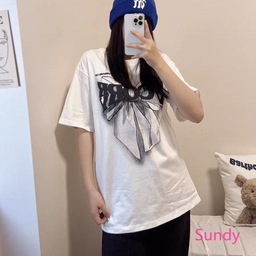 Áo Thun Tay Ngắn Phối Nơ Plus Size Thời Trang Hè Trẻ Trung Cho Nữ