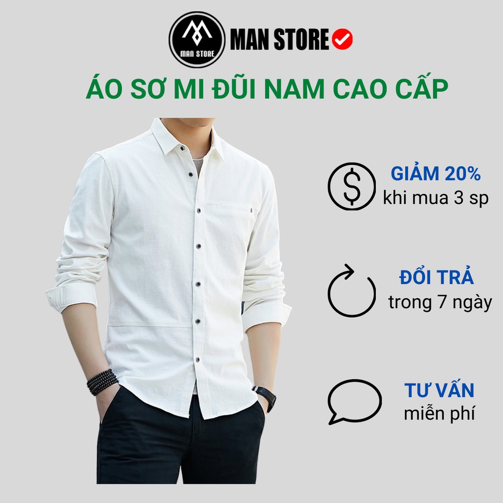 Áo Sơ Mi Nam Dài Tay Chất Đũi Xước Cổ Bẻ Cao Cấp Phong Cách Hàn Quốc màu TRẮNG | BigBuy360 - bigbuy360.vn