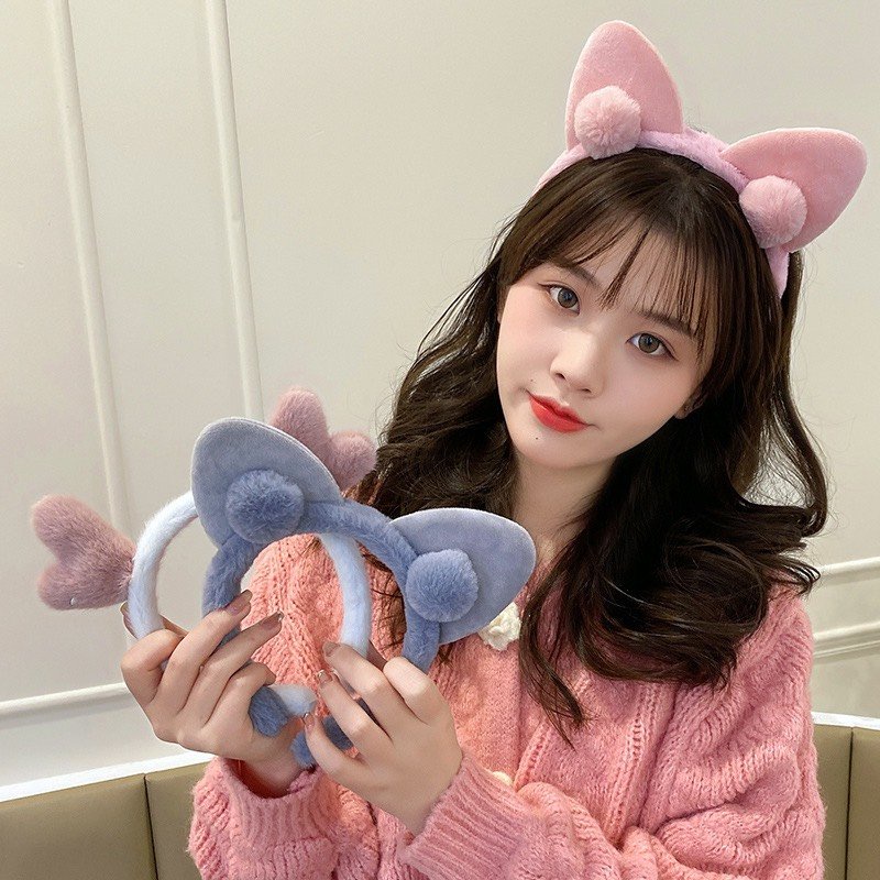 Bờm cài tóc tai mèo cục bông phong cách hàn quốc xinh