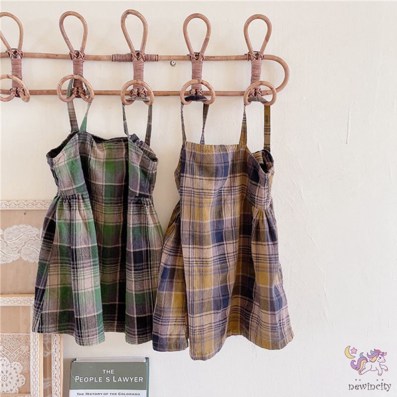 Đầm Sát Nách Kẻ Sọc Caro Phong Cách Hàn Quốc Cho Bé Gái