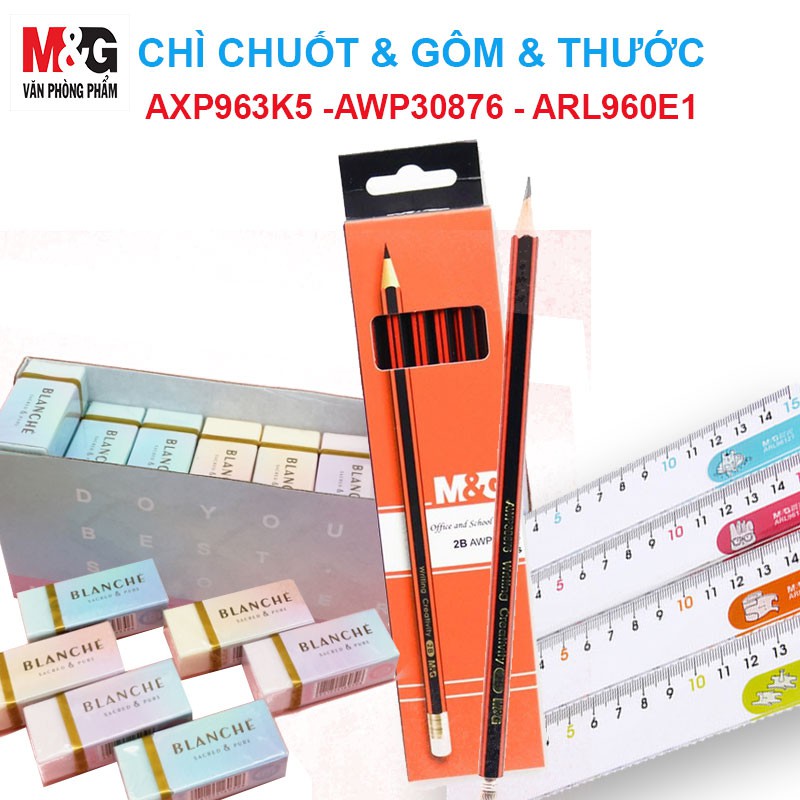 Combo Chì chuốt, gôm thước M&amp;G tiện lợi AXP963K5 + AWP30876 + ARL960E1