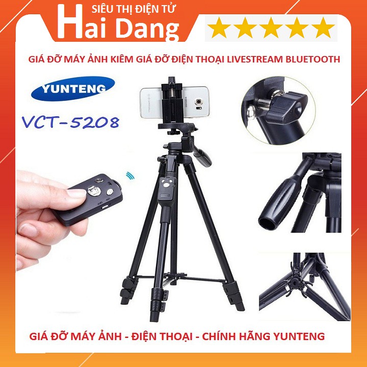 Giá Đỡ Điện Thoại, Chân Máy Ảnh Camera Chuyên Nghiệp Yunteng VCT 5208 Livestream Hàng Chính Hãng