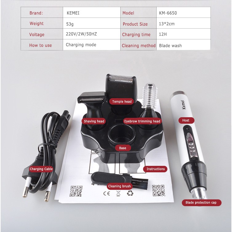 Máy Tỉa Lông Mũi Kemei 4 Trong 1 KM-6650 Dành Cho Nam Có thể Chăm Sóc Da Mặt Tỉa Lông Mày Với Tay Cầm Tiện Lợi