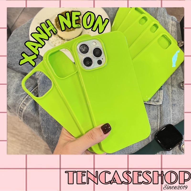 Ốp lưng silicon chất bóng chống bẩn màu xanh neon nổi bật dành cho ip 7p/8p/x/xsm/11/11pm/12/12pm/13