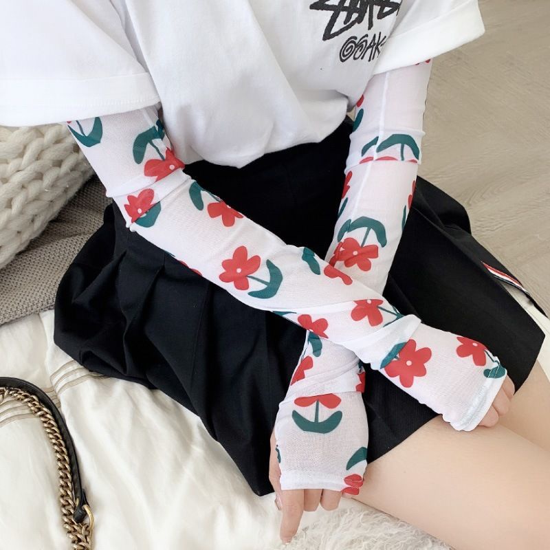 Ống Tay Áo Chống Nắng Bằng Lụa Lạnh Thoáng Mát Chất Lượng Cao Găng Tay Ống Chống Nắng Tia Uv In Họa Tiết Hoạt Hình Dễ Thương Cho Nữ