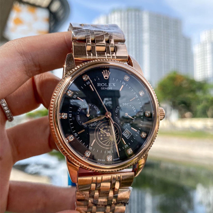 Đồng hồ nam Rolex máy cơ Nhật mạ vàng dây da kim loại Automatic size 40mm 41mm | BigBuy360 - bigbuy360.vn