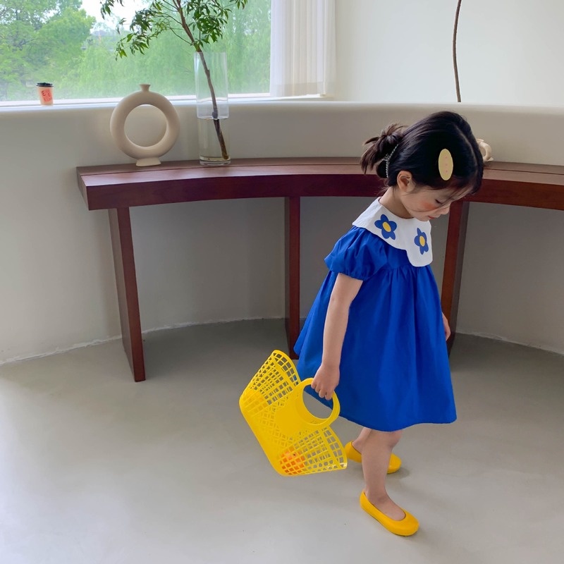 Đầm Tay Phồng Cổ Bẻ In Họa Tiết Hoa Dễ Thương Phong Cách Phương Tây Cho Bé Gái 1-6 Tuổi