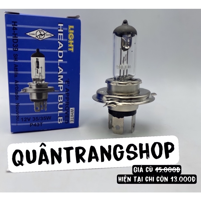 Bóng đèn pha xe máy chân H4 lắp Wave, Sirius ... 12V35W Halogen head light sợi đốt chính hãng
