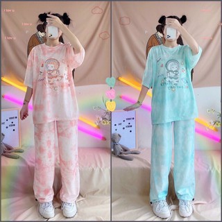 [Set bộ nữ] Áo thun form rộng kèm quần dài , loang mau hoạ tiết hình in dễ thương space girl ,mặc đi chơi siêu dễ thương