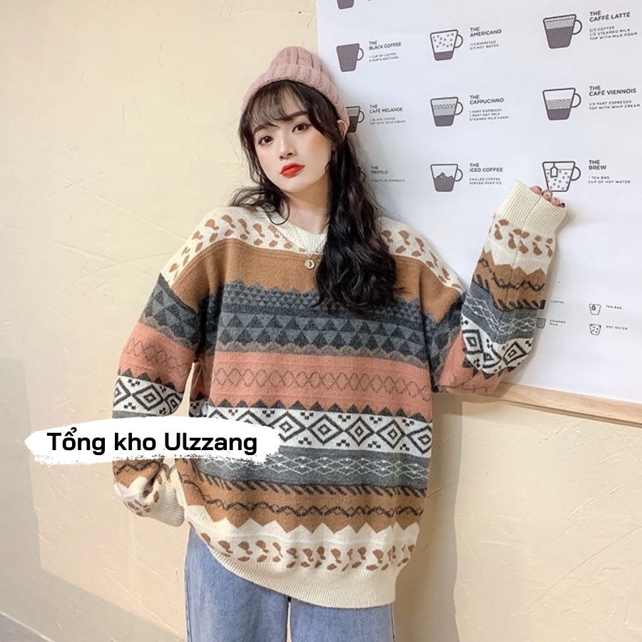 Áo Len Nữ Họa Tiết Thổ Cẩm Chất Len Dày Siêu Ấm Phong Cách Hàn Quốc | BigBuy360 - bigbuy360.vn