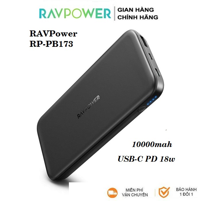 Pin sạc dự phòng RAVPower PD 18W Pioneer 10000 mAh 2 cổng RP-PB173