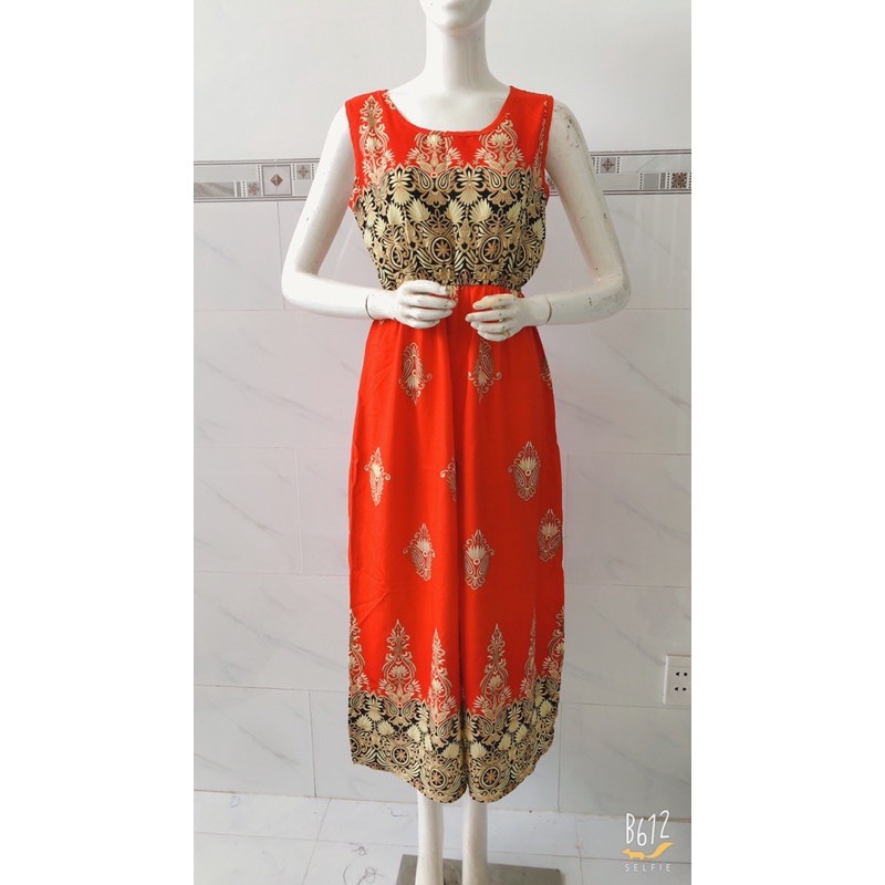 [48-60ký]Đầm maxi xát nách cổ tròn vải tole dáng dài