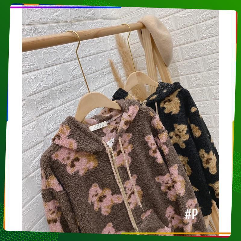 Áo Khoác bông hoạ tiết gấu dễ thương siêu ấm✌️2 màu ảnh thật | BigBuy360 - bigbuy360.vn