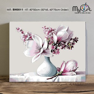 Tranh tô màu sơn dầu số hóa DIY- Mã BH0011 Hoa mộc lan Tranh bình hoa lọ hoa trang trí treo tường làm quà tặng