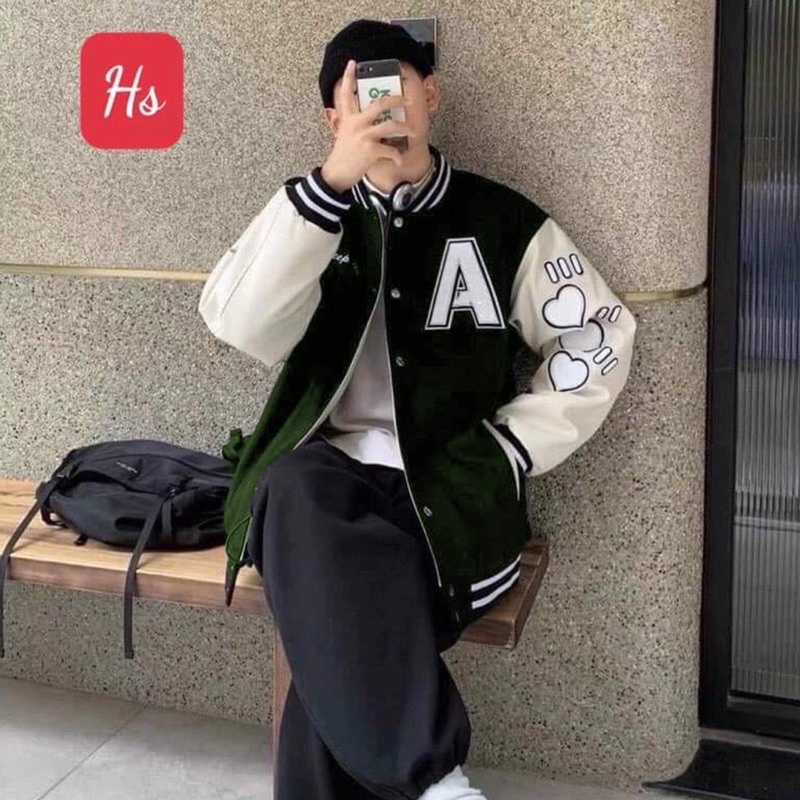 Áo bomber phối tay chữ a