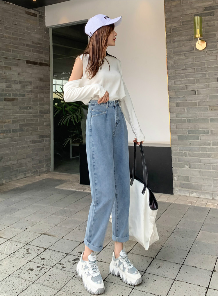 Quần Jean Dài Ống Rộng Lưng Cao Cá Tính Độc Đáo Cho Nữ