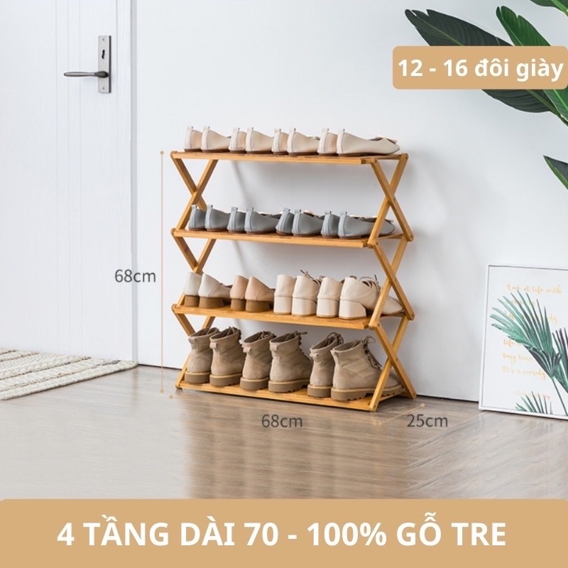 Kệ Để Giày Dép Nhiều Tầng Gỗ Tre, Gấp Xếp Gọn Nhẹ, Không Cần Lắp Ráp