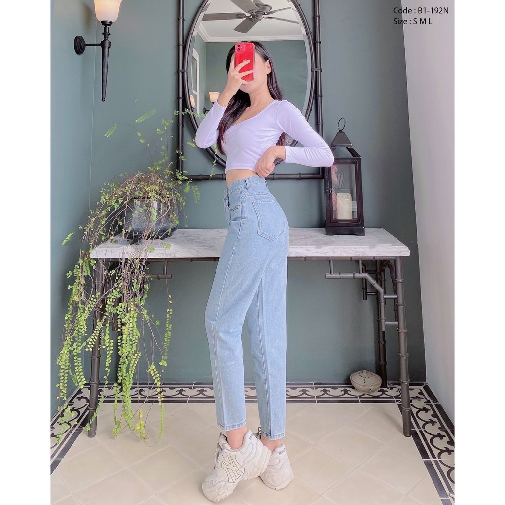 Quần Baggy Jean Nữ, Màu Xanh Nhạt, Lưng Cao, Hình Thật 100%, Cam Kêt Đổi Trả [FREESHIP] | BigBuy360 - bigbuy360.vn