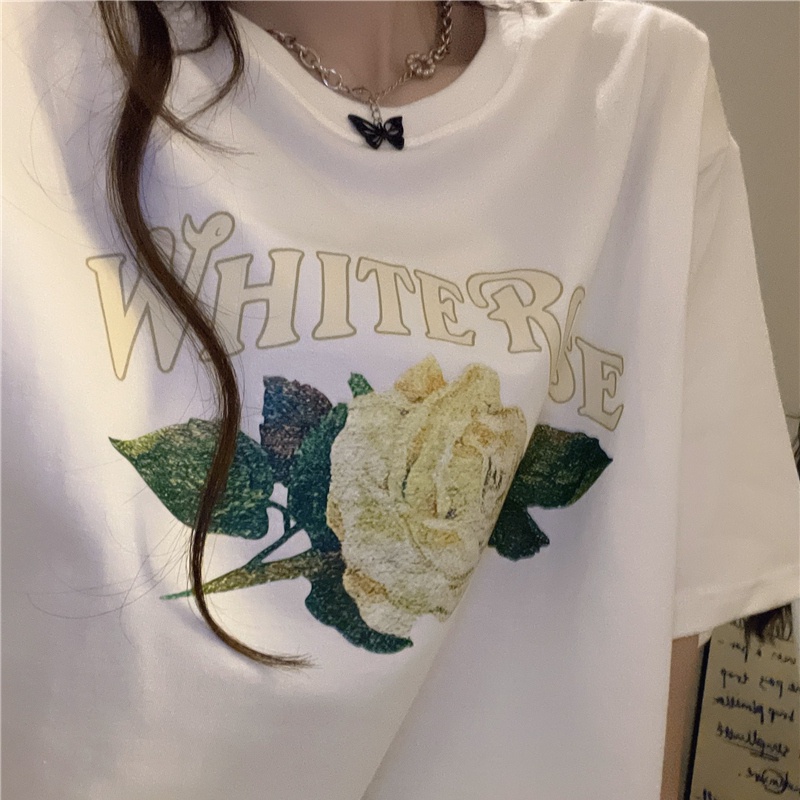 SUXI Áo Thun Ngắn Tay Cổ Tròn Dáng Rộng In Chữ Đơn Giản Thời Trang Mùa Hè Cho Nữ