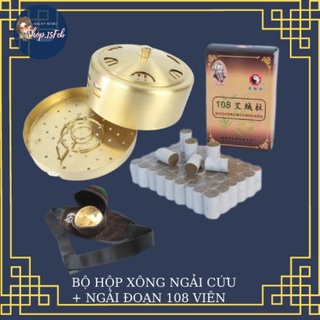 Combo Hộp ngải cứu bằng đồng cao cấp ít khói + Bao nhung + Hộp ngải đoạn đốt, ngải nhung cao cấp 108 viên