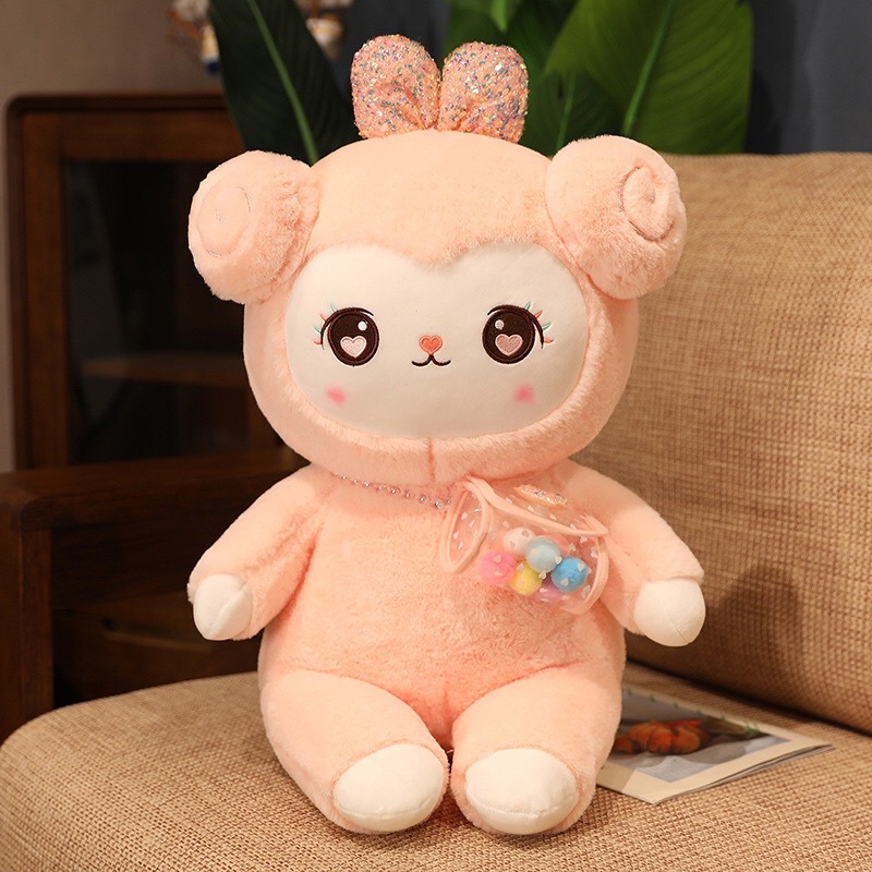 Gấu Bông Cừu Hồng Đeo Túi, Hàng siêu cấp, Lông mượt