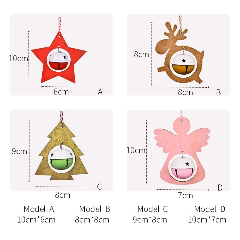 1 Chuông Giáng Sinh / Năm Mới Bằng Gỗ &amp; Sắt Treo Trang Trí Cây Thông Noel DIY