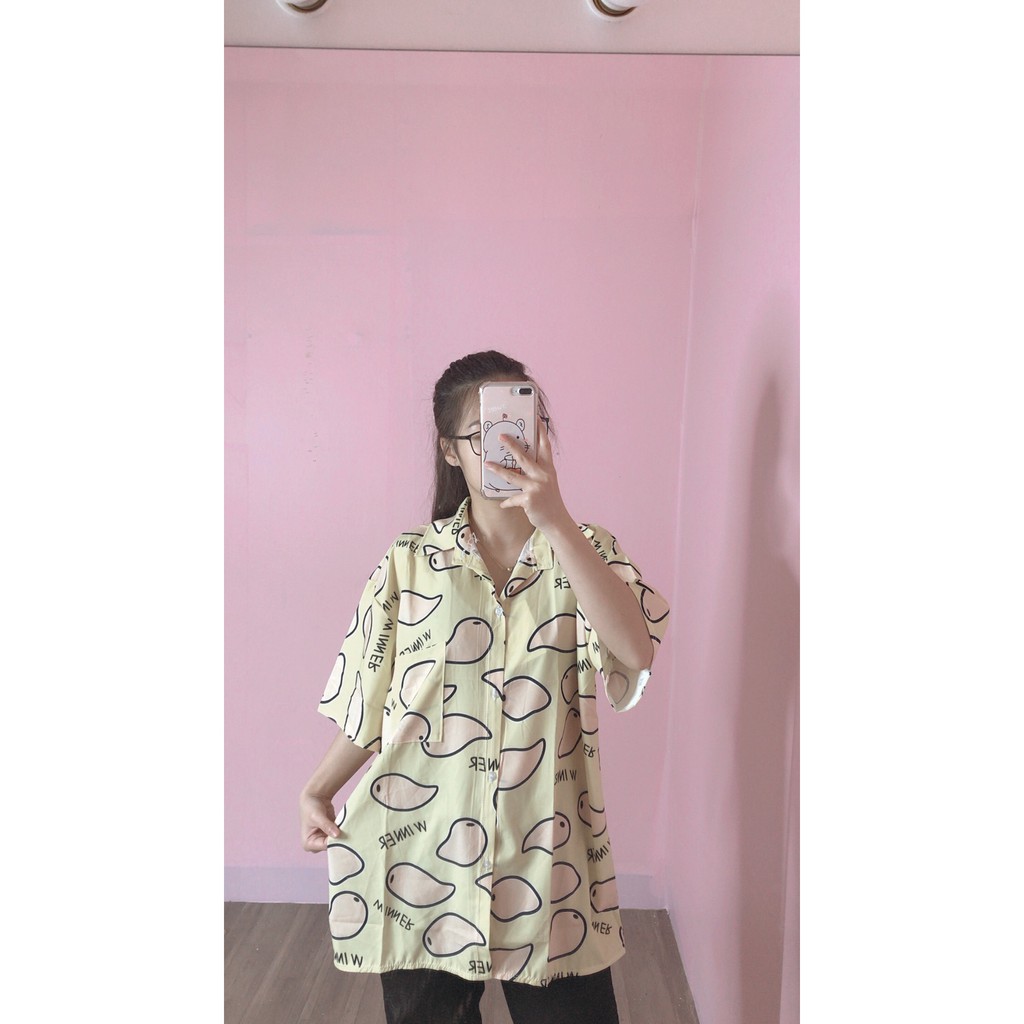 Áo sơ mi nam nữ oversize họa tiết hoa quả phom thụng ulzzang/ Áo sơ mi dáng rộng tay lỡ thời trang unisex_veestore