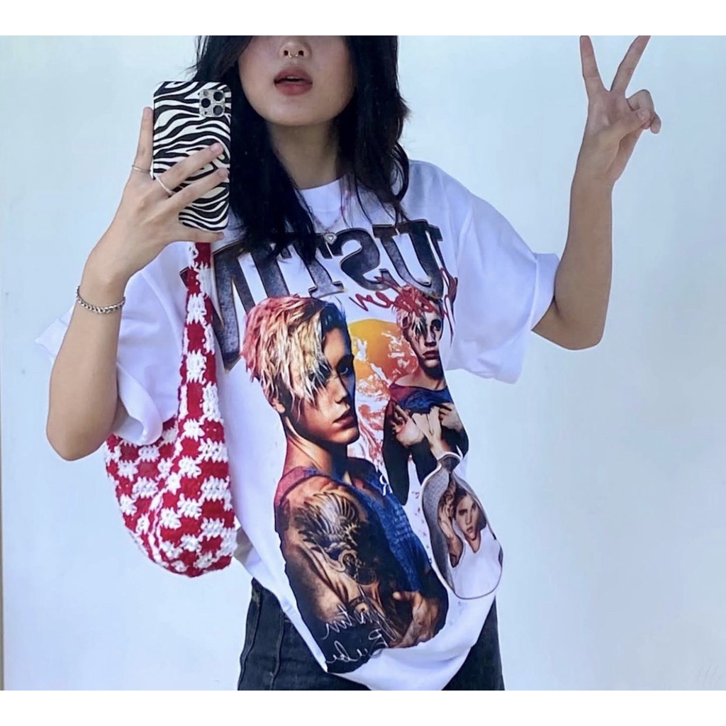 Áo thun tay lỡ justin bieber logo nam nữ áo thun unisex cotton cao cấp Kun Shop