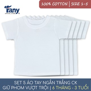 Set 5 áo tay ngắn trắng CK Fany® size 1-5 cho trẻ từ 6 tháng-3 tuổi 100% cotton mềm mại thấm hút tốt 5 áo/ bịch