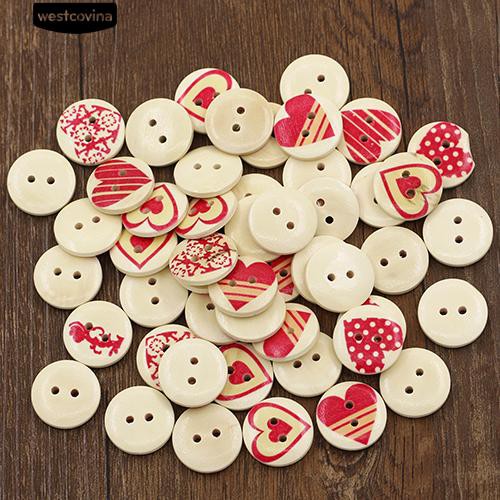 Set 100 nút hình tròn 2 lỗ họa tiết trái tim tự làm may vá thủ công