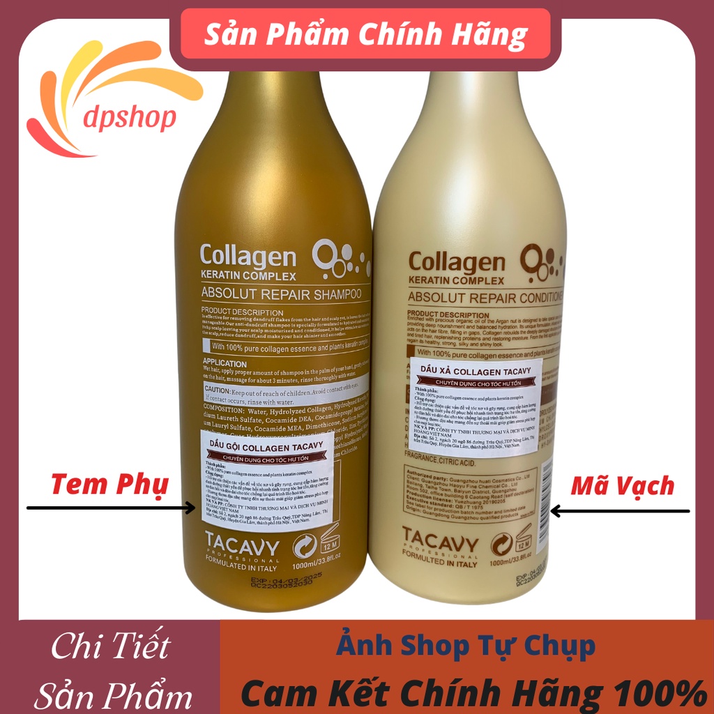 Cặp dầu gội xả TACAVY collagen phục hồi hư tổn, khô sơ gãy dụng hàng chuẩn công ty