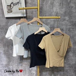 Áo thun ôm croptop chéo ngực dáng croptop 3 màu