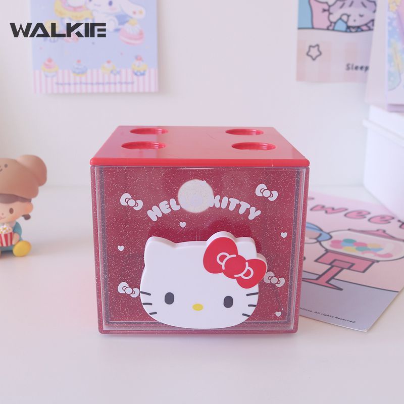 SANRIO Hộp Đựng Trang Sức Trong Suốt In Hình Hoạt Hình Dễ Thương Có Ngăn Kéo Tiện Dụng