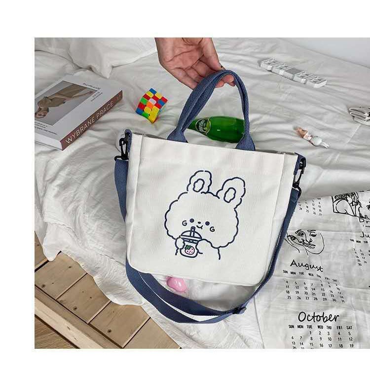 Túi tote túi canvas nữ họa tiết hoạt hình siêu xinh gấu, Thỏ 2021