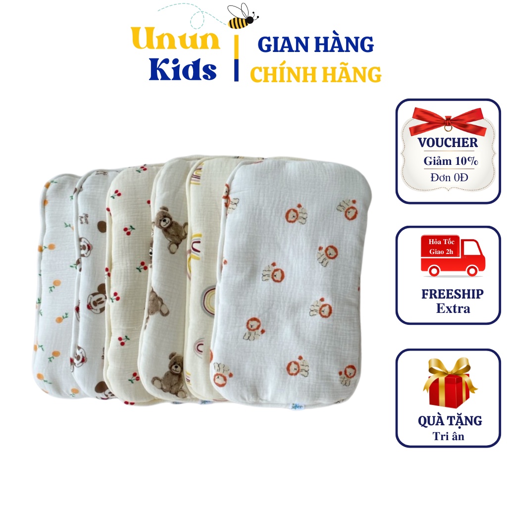 Gối Xô Sơ Sinh, Gối Xô Cho Bé Họa Tiết Ngộ Nghĩnh Chất Liệu Muslin Hàn Quốc, Êm Ái, Thấm Hút Tốt - UNUN KIDS - GX002