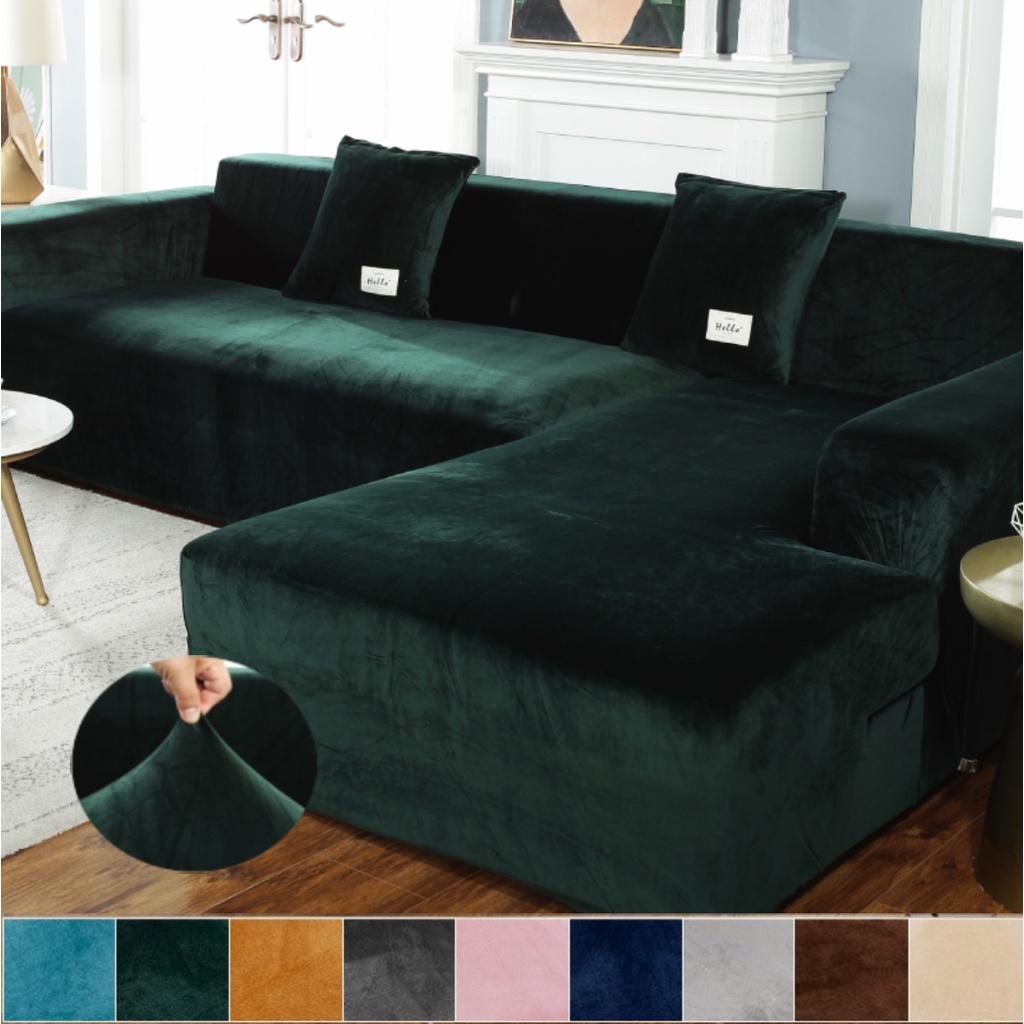 Vỏ Bọc Ghế Sofa 1 / 2 / 3 / 4 Chỗ Ngồi Hình Chữ L Bằng Nhung Co Giãn Trang Trí Phòng Khách