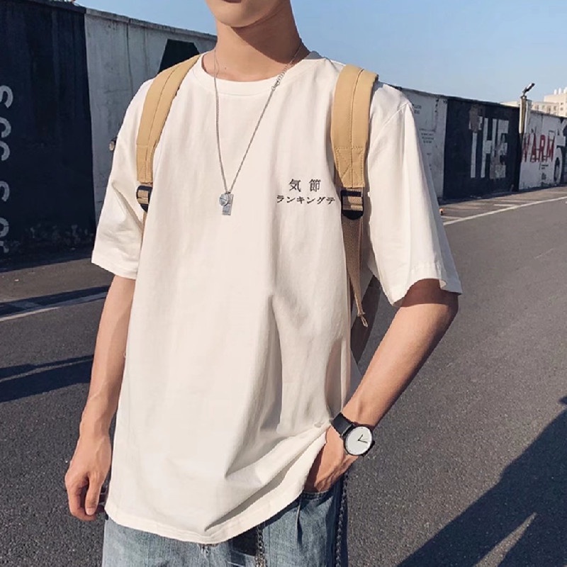 Áo Thun Tay Ngắn Cổ Tròn In Chữ Phong Cách Nhật Bản Thời Trang Cho Nam