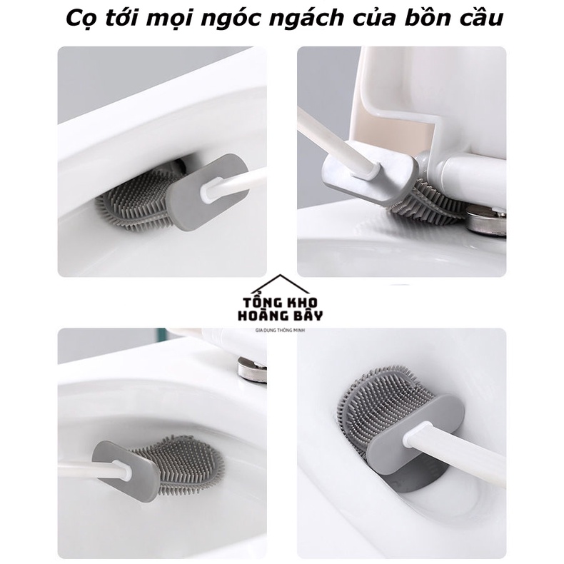 Cọ Silicon vệ sinh bồn cầu toilet, chổi vệ sinh nhà tắm có móc dán treo tường tiện lợi 3 màu đẹp mắt