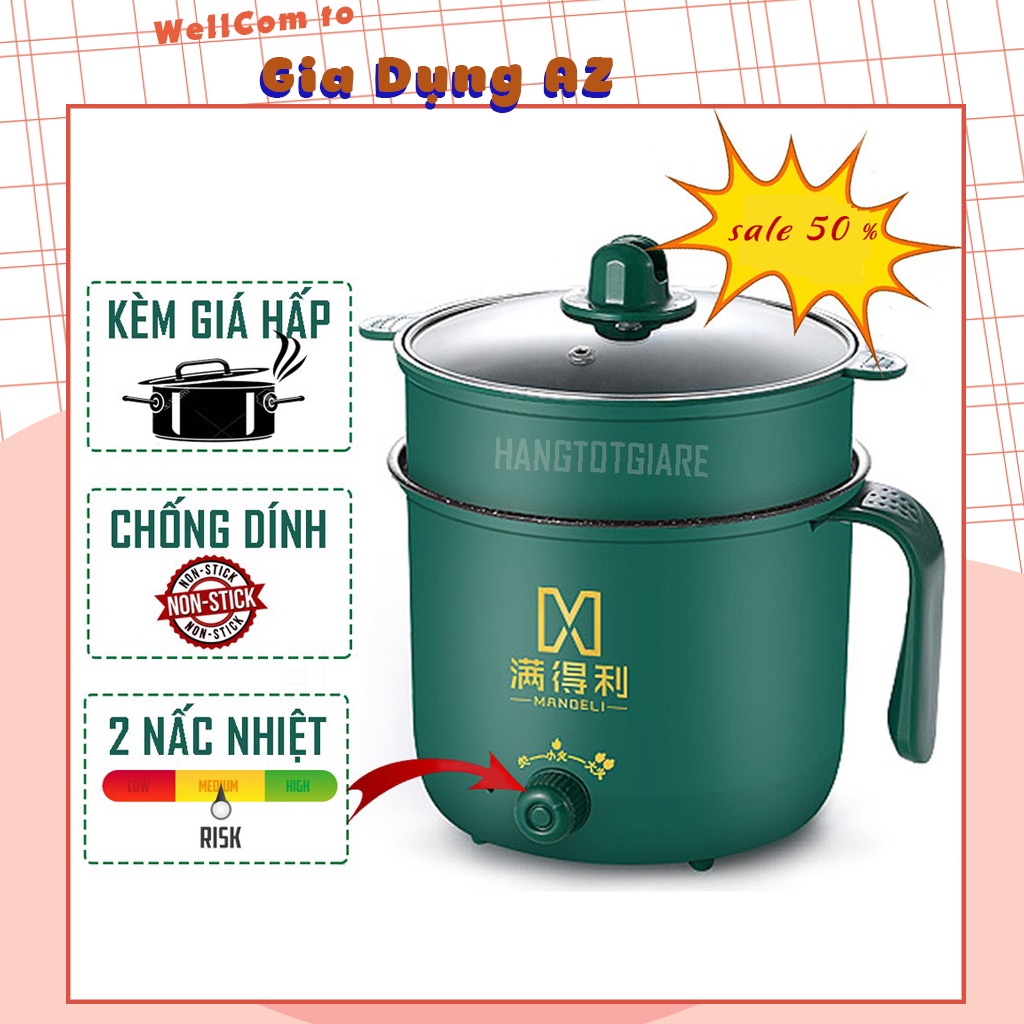 Nồi ca lẩu mini nấu cơm xào mì rán đa năng có tay cầm 2 nấc nhiệt tạng kèm giá hấp 1.8l AZ 2706727598