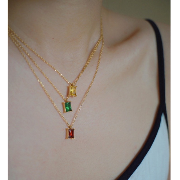 Dây Chuyền Mặt Đá Màu Hình Chữ Nhật Titan Ko Đen TT 4237