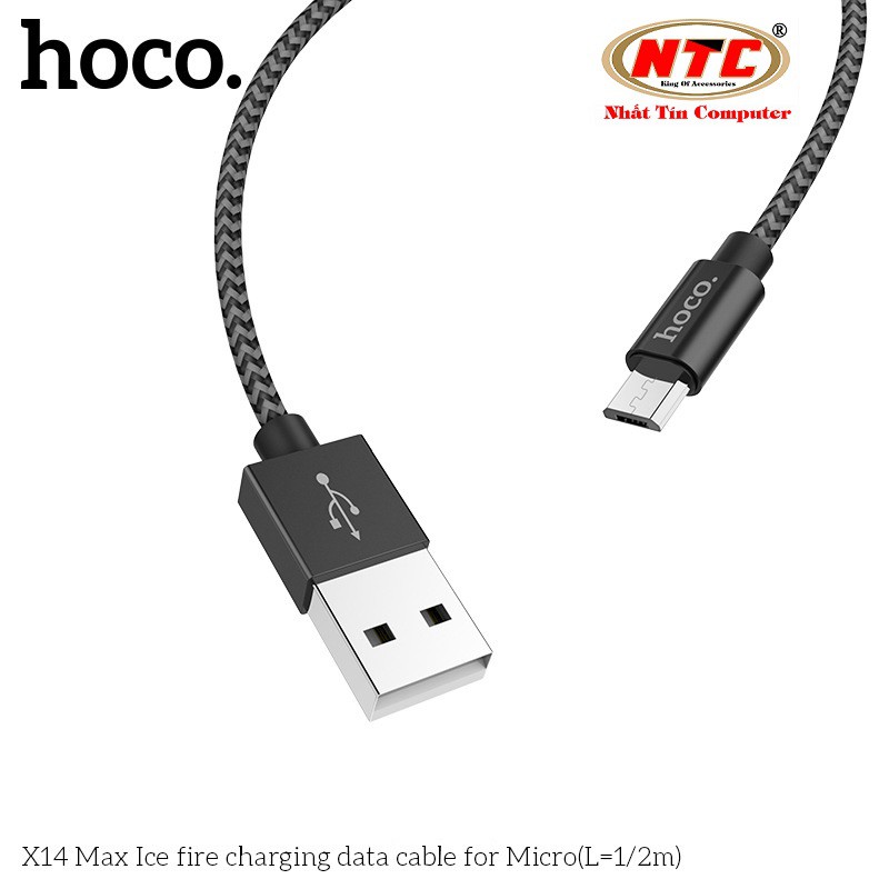 Cáp sạc nhanh và truyền dữ liệu Hoco X14 Max dây dù dài 1M cổng microUSB điện áp max 3A