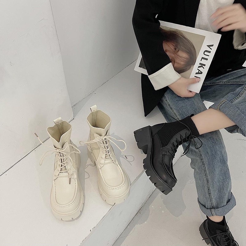 Boots cổ thun buộc dây ulzzang