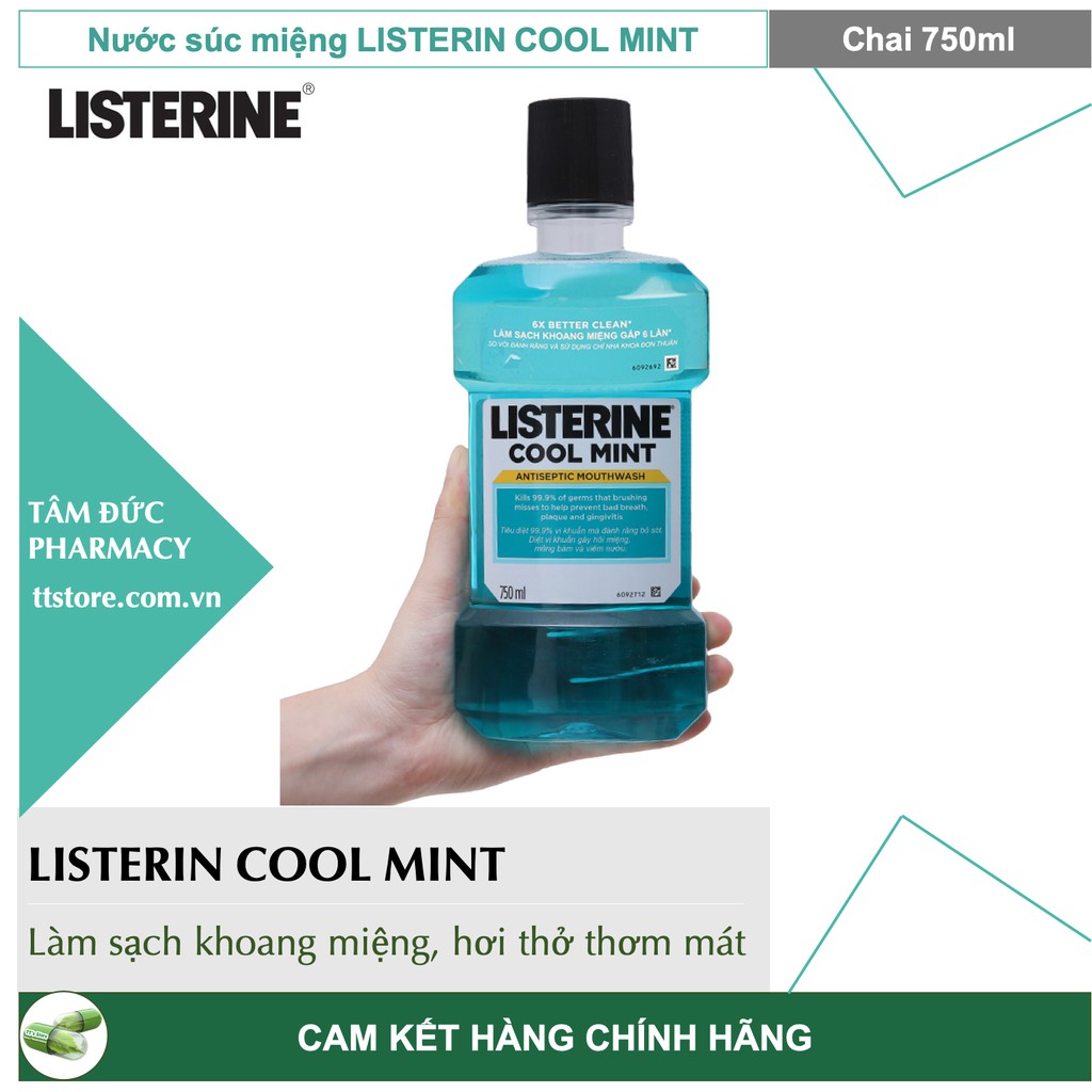 LISTERINE COOL MINT [Chai 750ml] - Nước súc miệng listerin diệt khuẩn, giữ hơi thở thơm mát