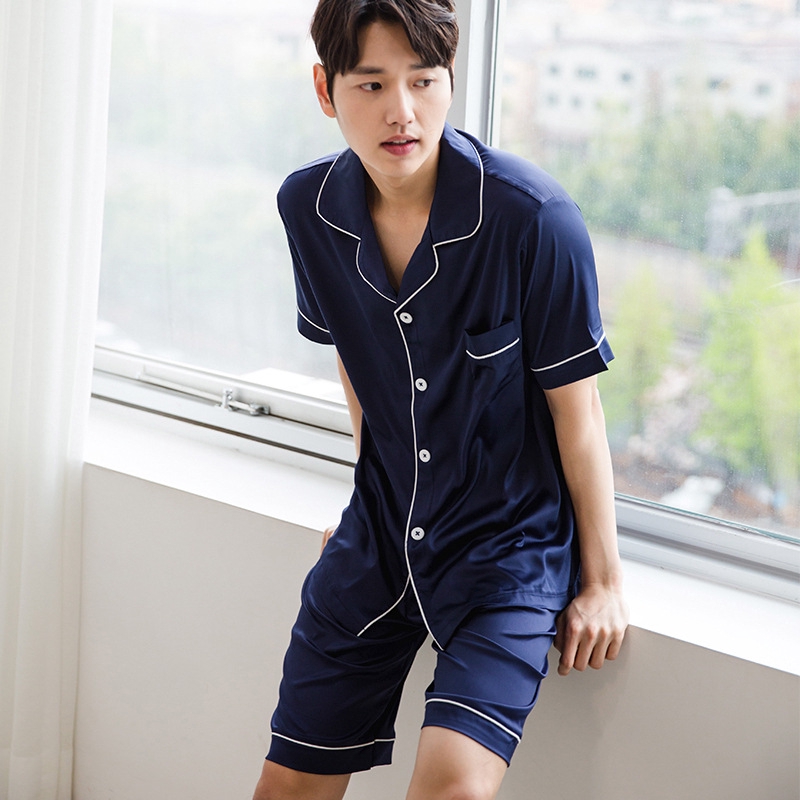 Bộ Đồ Ngủ Bằng Lụa Satin Ngắn Tay Thời Trang Cho Nam