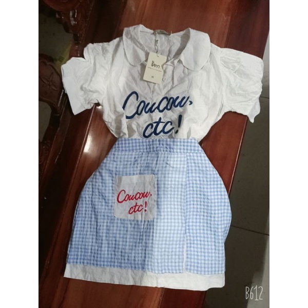 set áo sơ mi chân váy kẻ