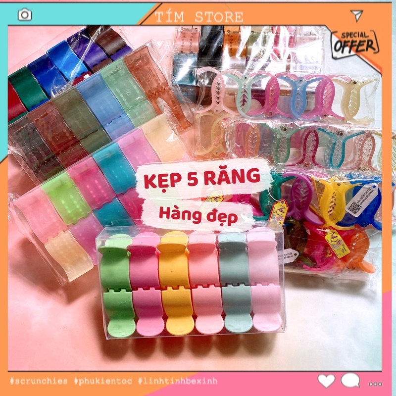 Set 12 kẹp tóc càng cua 5r nhám bầu cao cấp gắn charm đẹp TÍM STORE phụ kiện búi tóc hàn quốc